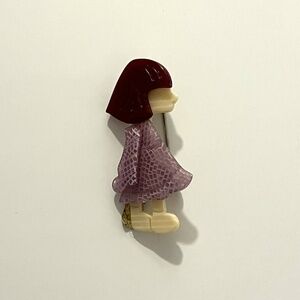 VINTAGE Lea Stein Little Girl Purple Brooch Pin - super rare collectible item!